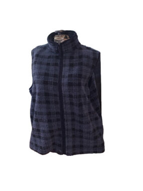 R & R XL Black and blue plaid zip up fleece vest